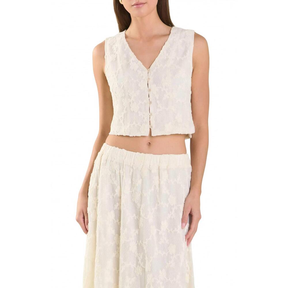 NEW 2.7 AUGUST APPAREL floral lace vest in off white